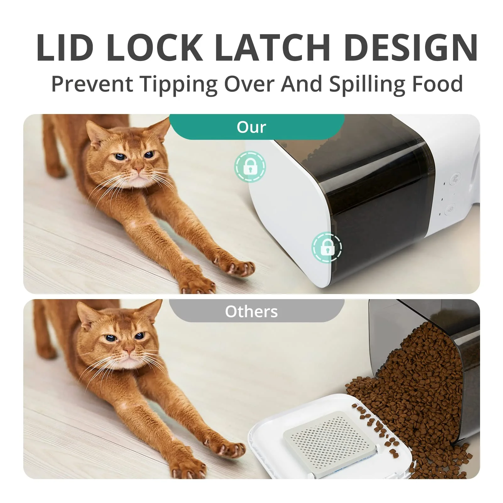 Timed Automatic Cat Feeder APP Control Dog Food Dispenser Stainless Steel Lock Lid 30S Voice Recorder 4L Programmable Pet Feeder