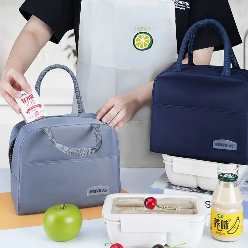 Solid Color Canvas Handbag Simple Reusable Large-capacity Lunch Bags Picnic Breakfast Bag Fresh Ice Packs Office Worker
