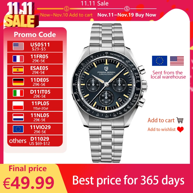 2025 New PAGANI DESIGN Tribute to CK2998 Moon Watch Retro Luxury Quartz Watches For Men Stainless steel Sport Chronograph Man