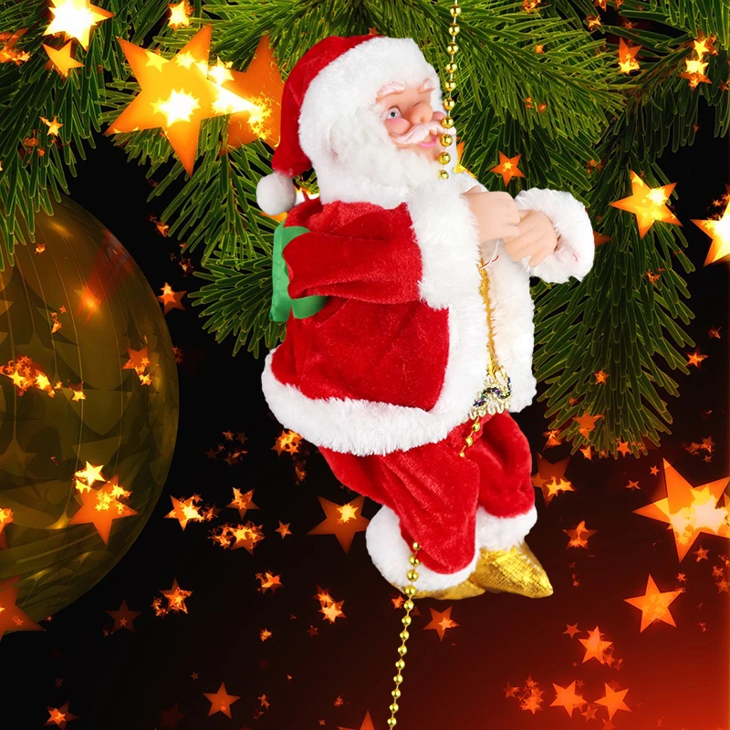 Santa Claus Doll Climbing Ladder With Music Christmas Tree Hanging Ornament Merry Xmas Decoration For Home New Year Navidad Gift