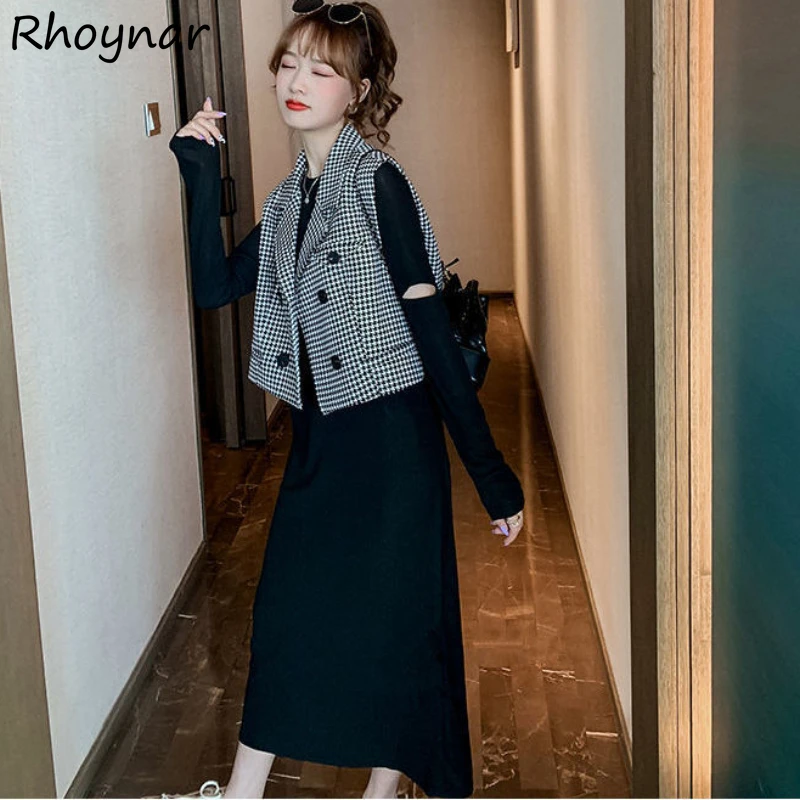 

Sets Womens Spring Simple New Elegant Soft Fashion Two Pieces Korean Style Chic Vintage Ladies Fit Tender Notched Casual Daily