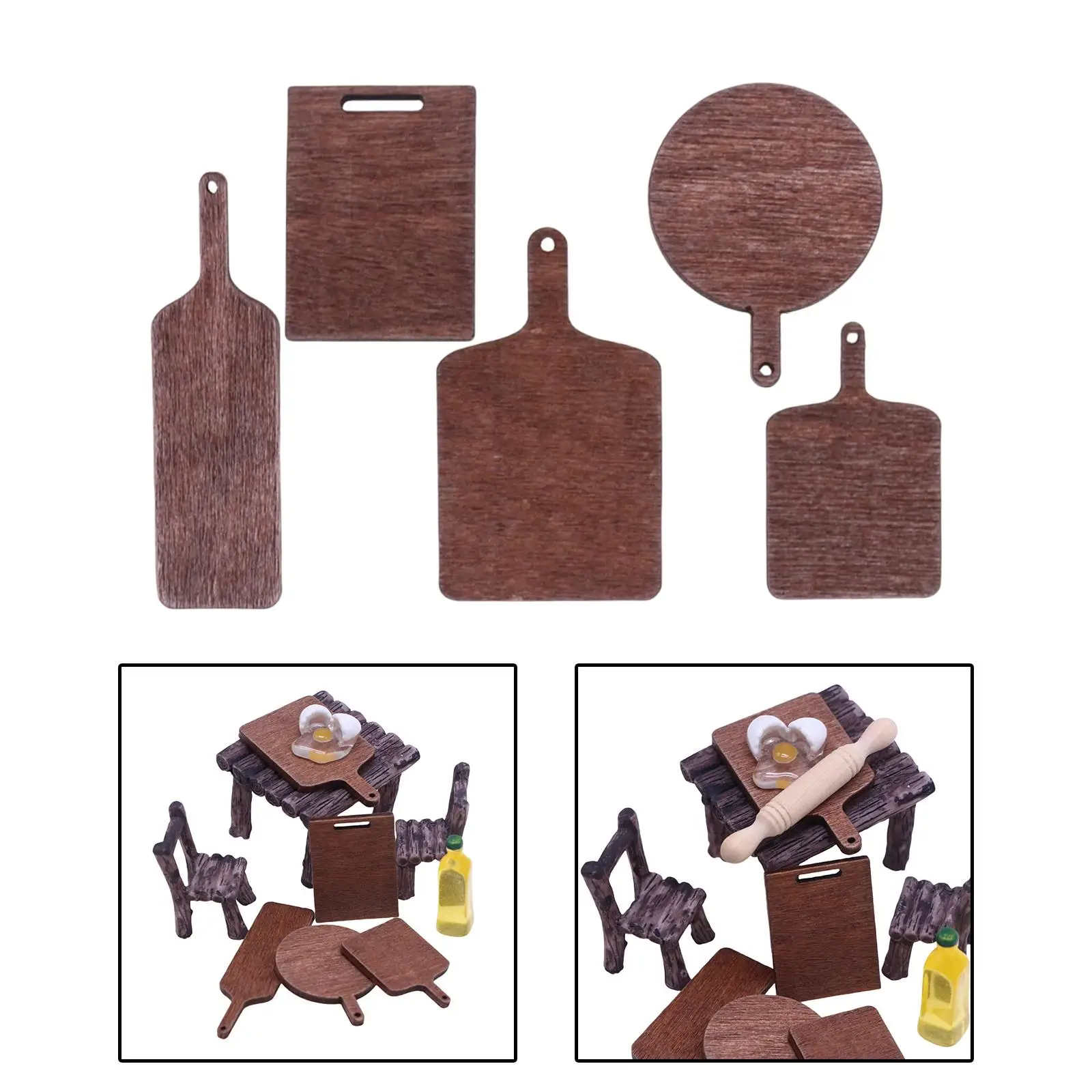 5Pcs Kitchen Toys Set Dollhouse Miniature Wooden Chopping Board for Boys