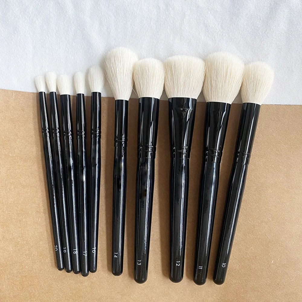 WG Face Makeup Brush Set 10pcs for Powder Cheek Highlight Sculpt Cream Foundation Eyeshadow with Natural Goat Hair