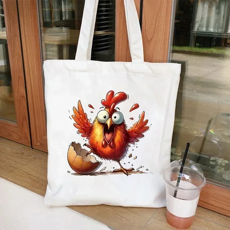 Female Shopping Bags Girl Student School Bags Anime Totes Watercolor Chicken Print Canvas Bag Women Fashion Shoulder Totebag