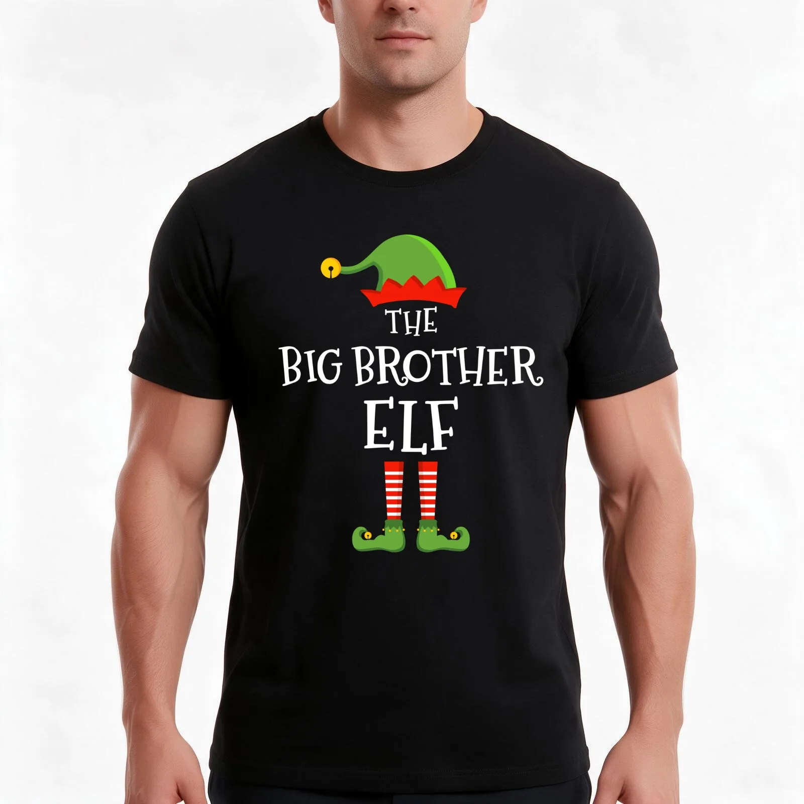 The big brother elf funny christmas matching family pajama T-Shirt, Summer Casual Cotton Tee, Oversized Streetwear Tops