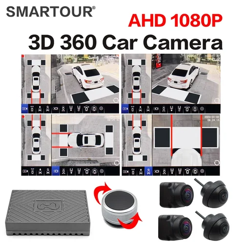 SMARTOUR 모든 어라운드 뷰 360 도 버드 3D 카메라, 자동차 서라운드 파노라마 시스템, 순환 검토 DVR 녹음기 모니터링, 1080P 