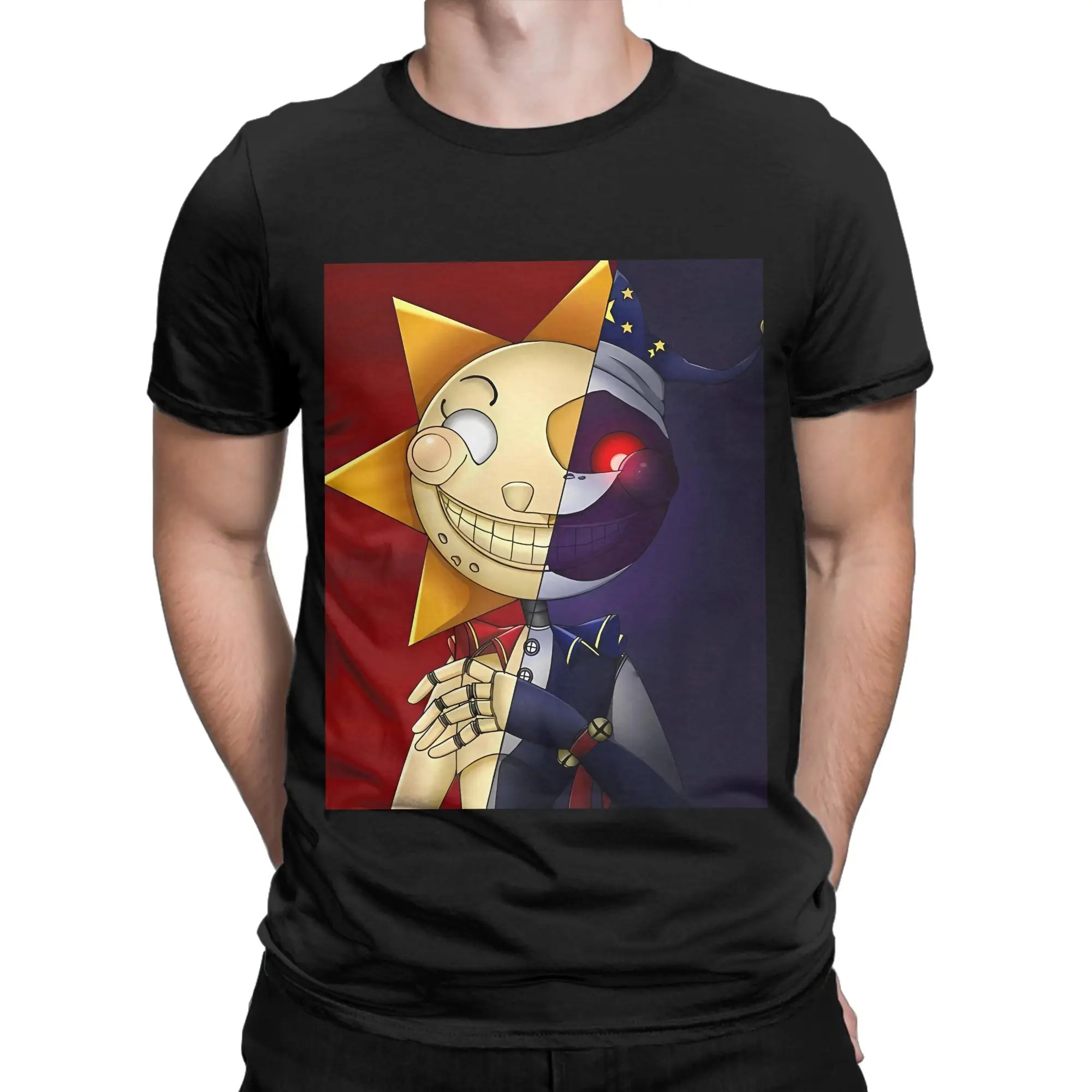 fFnaf Security Breach Sun And Moon Funny Graphic 100% Cotton T-Shirt fFNAF Tees Tops For Men