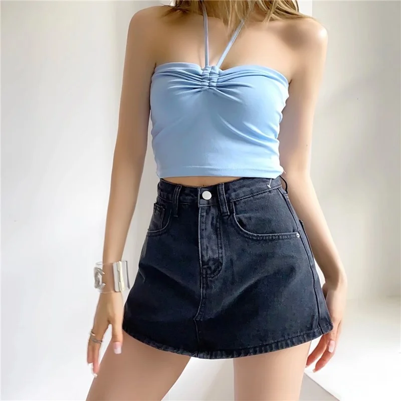 달콤하고 시원하며 매콤한 짧은 데님 스커트 여성용 여름 얇은 안티라이트 타이트 핏 슬리밍 힙 커버 미니 스커트 하이웨이스트 지퍼