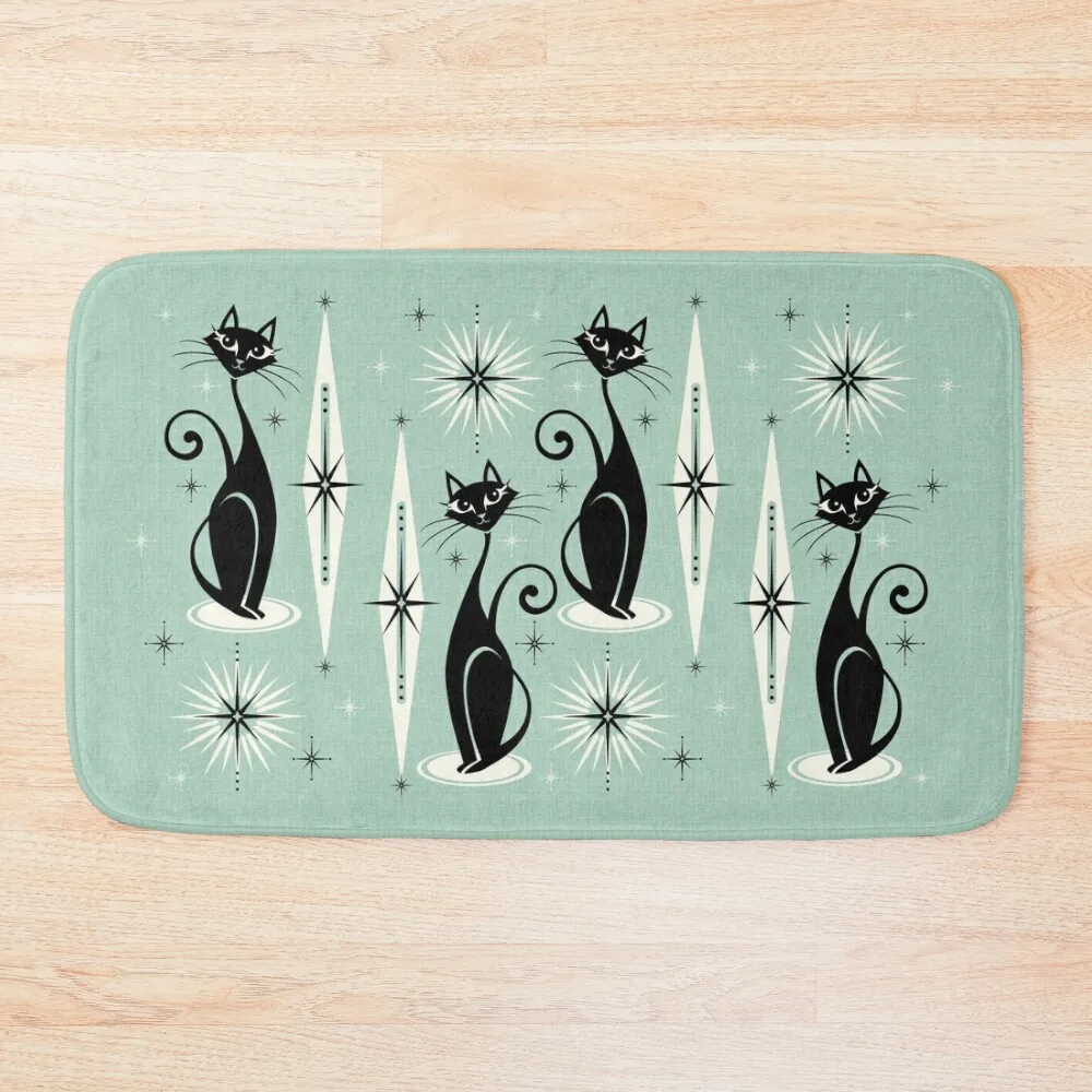 

Mid Century Meow Retro Atomic Cats on Vintage Mint studioxtine Bath Mat Carpet Rug For The Bathroom Mat