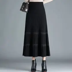 2023 Autumn And Winter New Women's High Waist Fashion A-line Drop Knitted Versatile Elegant Single-breasted Pleated Half Dress