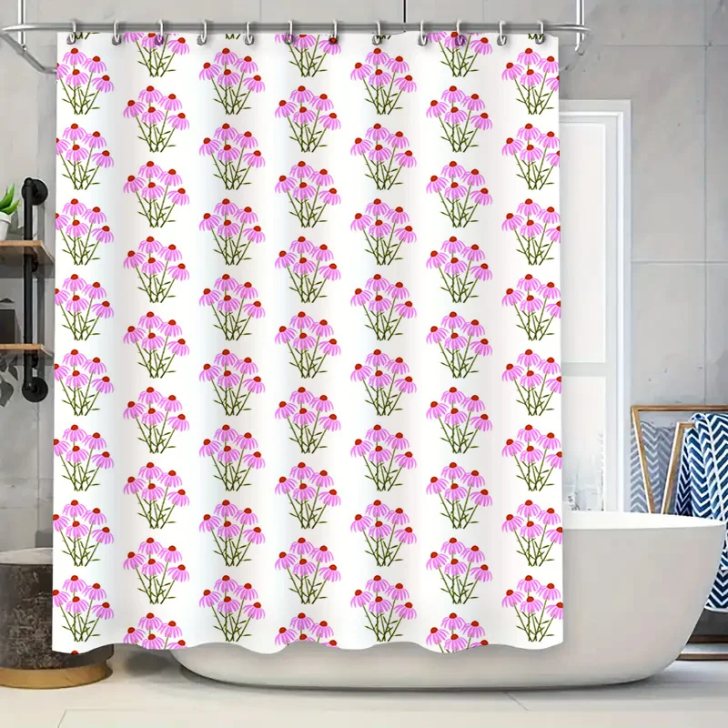 

Purple Flowers Shower Curtain Waterproof Bathroom Decorative Print Modern Style Home Decoration with Grommets Pink 69x72 inches