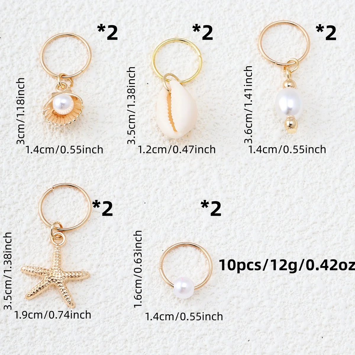 10 pieces · Bohemian beach style hair accessory set. Sea star, shell and pearl hair rings. Y2K style women's hair accessories.