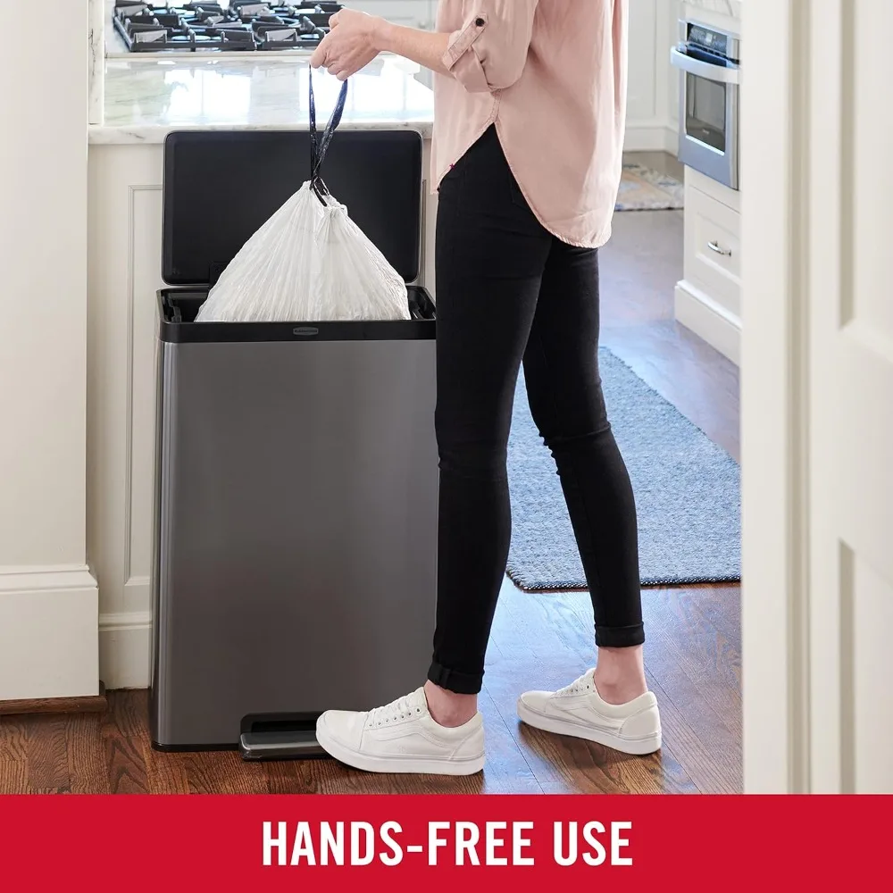 Rubbermaid-lixeira de cozinha touchless em aço inoxidável com tampa e pedal, quarto, banheiro e mais, 12 galões