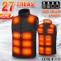 27 Areas Electric Heated Vest Heated Jackets Men Women Sportswear Heated Carbon Fibre Heat Coat USB Heating Jacket For Outdoor