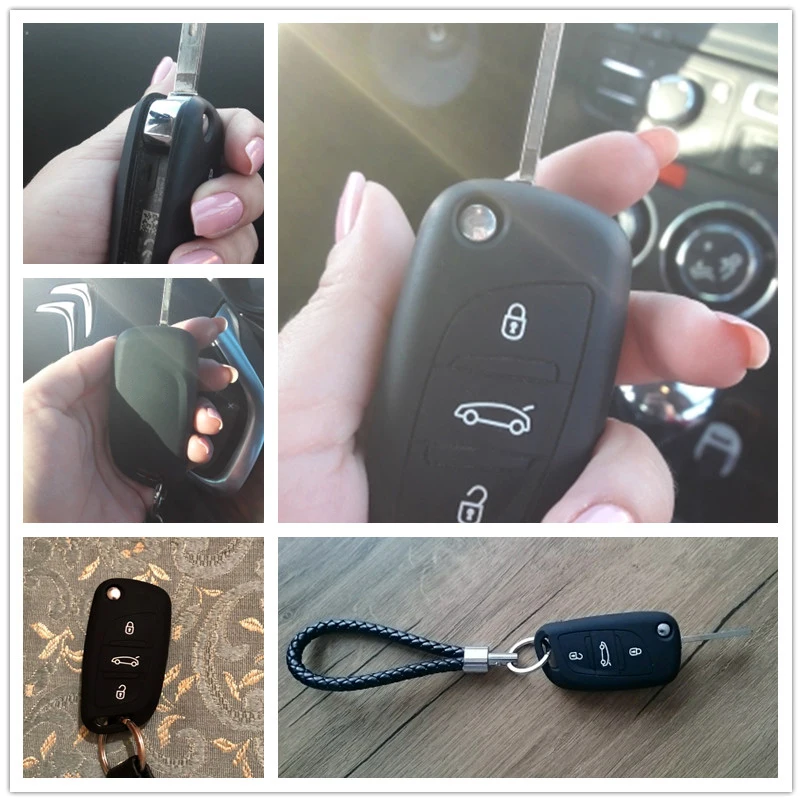 3 Button Silicone Key Fob Cover Case For For Peugeot 207 307 308 607 For Citoren DS4 DS5 Car Remote Flip Key Shell Holder Skin