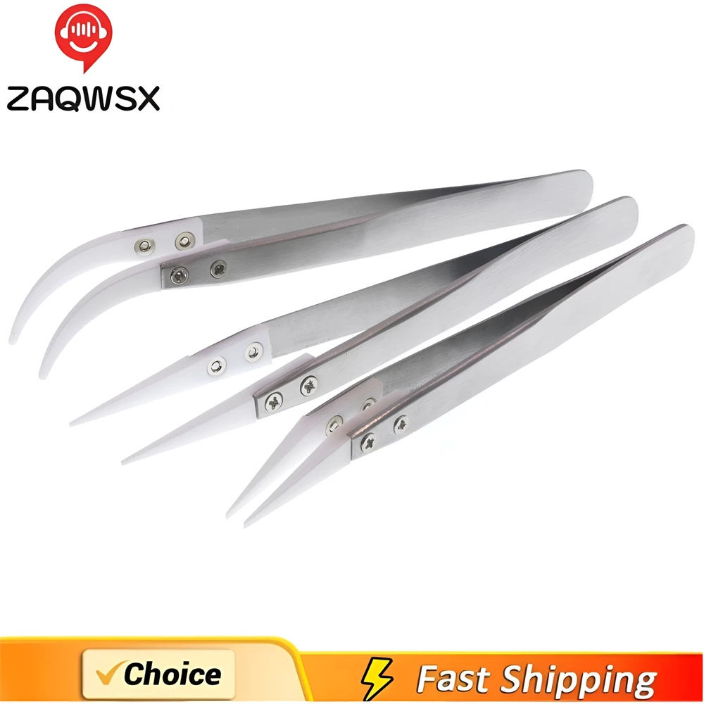 1/3pcs Ceramic Straight Tip Electronic Soldering Tweezers,Anti-Static Reverse Acid Resistant Precision Chuck Ceramic Tweezers