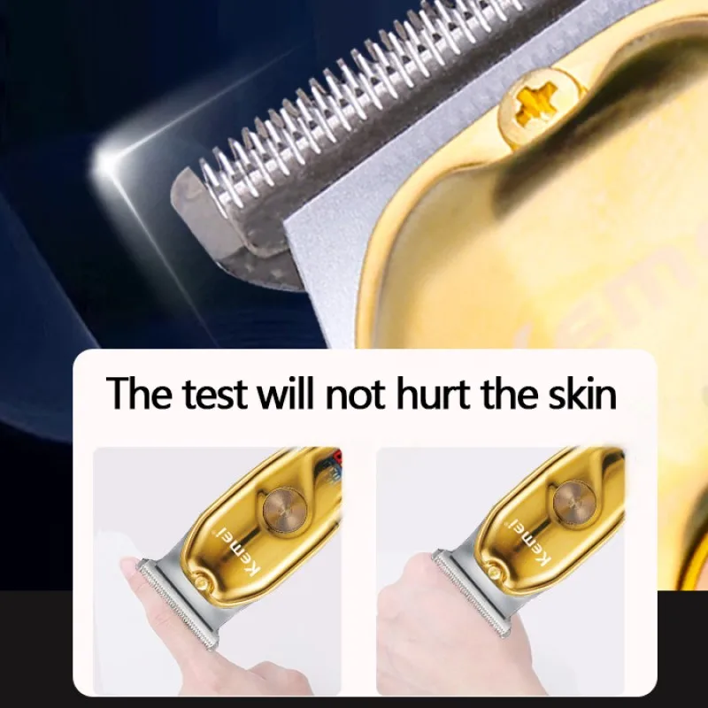 Kemei Rechargeable Hair Trimmer Zero Cut Detail Clipper Cordless Gold Metal Hair Cutting Machine for Men Edge T-blade 6800rpm