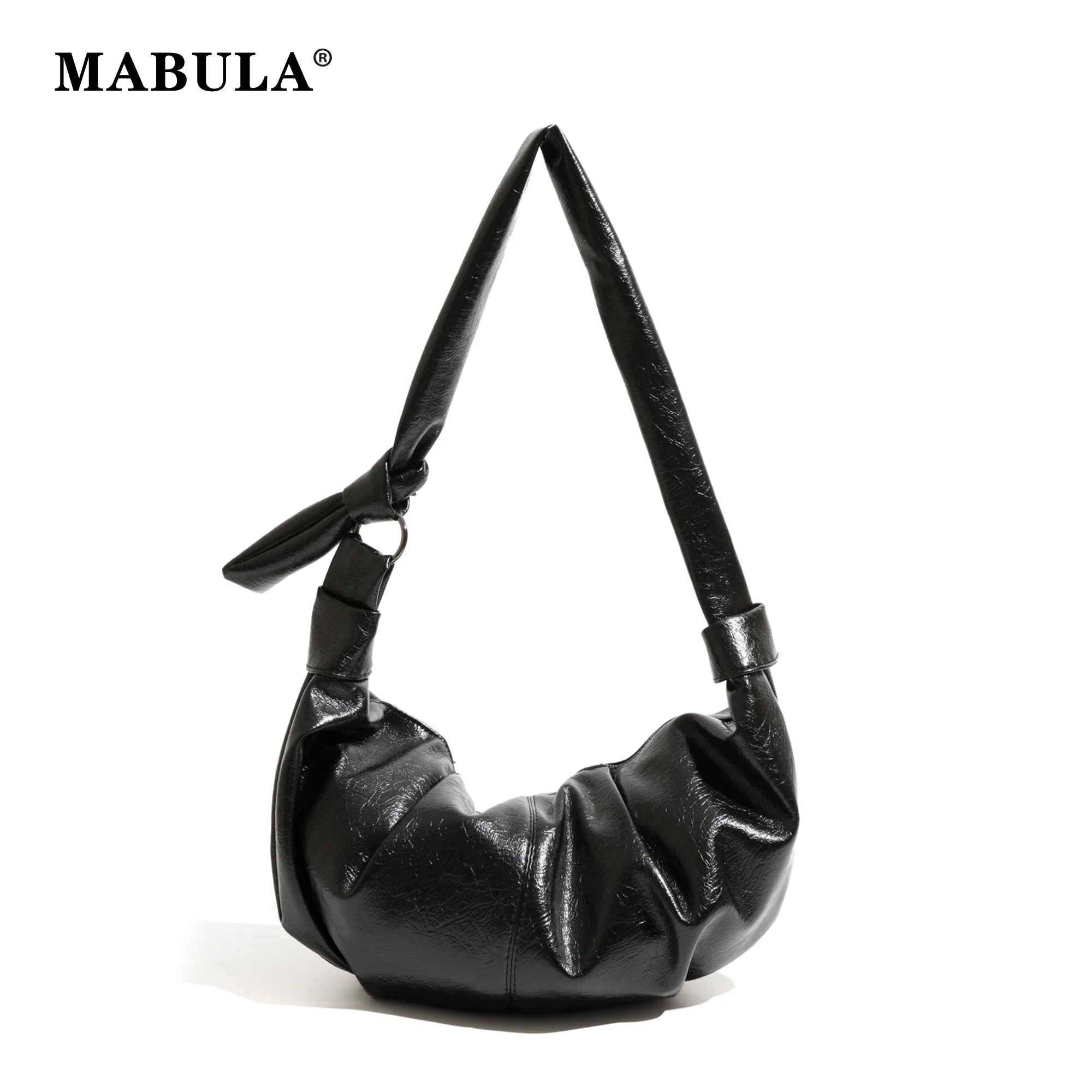 MABULA Pleated Dumpling Hobo Bag for Women Soft PU Leather Korean Style Sling Crossbody Purse Black Knot Strap Shoulder Pack