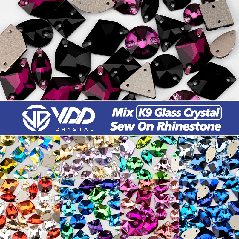 VDD 20/50Pcs AAAAA K9 Glass Mix Size Sew On Rhinestones Sewing Crystal Flatback Stones Garment Fabric Accessories Wedding Dress