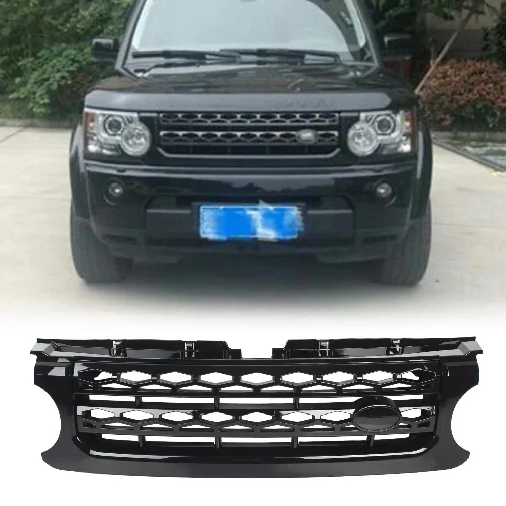 Auto Front Grille Upper Mesh Grill For Land Rover LR4 SUV Base 2010 2011 2012 2013 Gloss Black ABS with Emblem