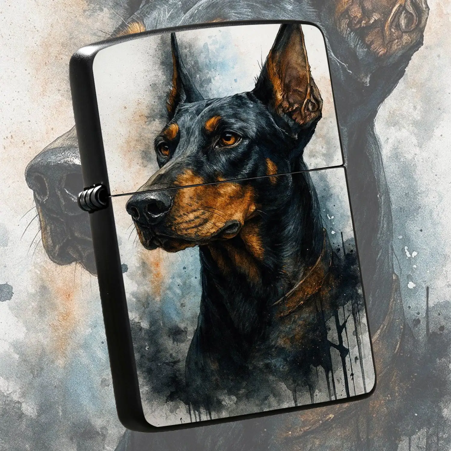 Vintage Watercolor Doberman Pinscher Decorative Lighter, Stylish Artistic Portrait Pattern, Perfect for Daily Use, Outdoor Activities, Home Display, Gifting to Pet Lovers and Art Collectors on Al A Humorous And Interesting Lighter