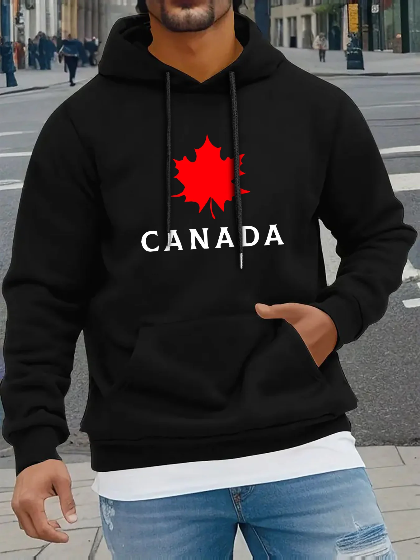 Maple leaf letter print men's hooded sweater, comfortable, casual and fashionable, suitable for spring and autumn wearing hooded