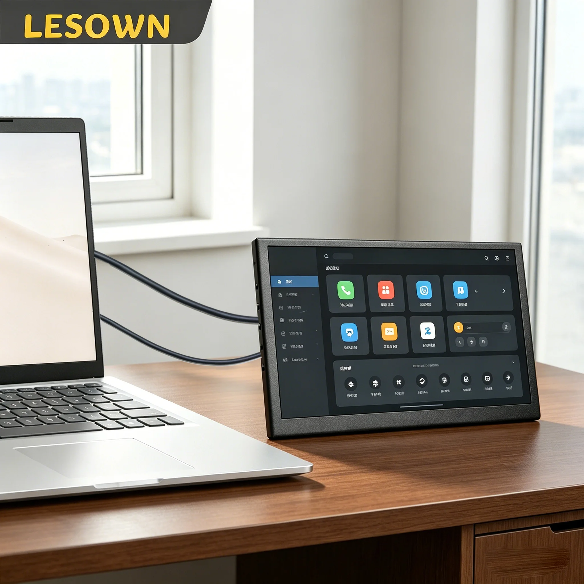 

LESOWN Additional Screen 7 Inch 1024x600 IPS LCD Mini Portable Monitor Plug & Play Second Monitor External Display for PC Laptop