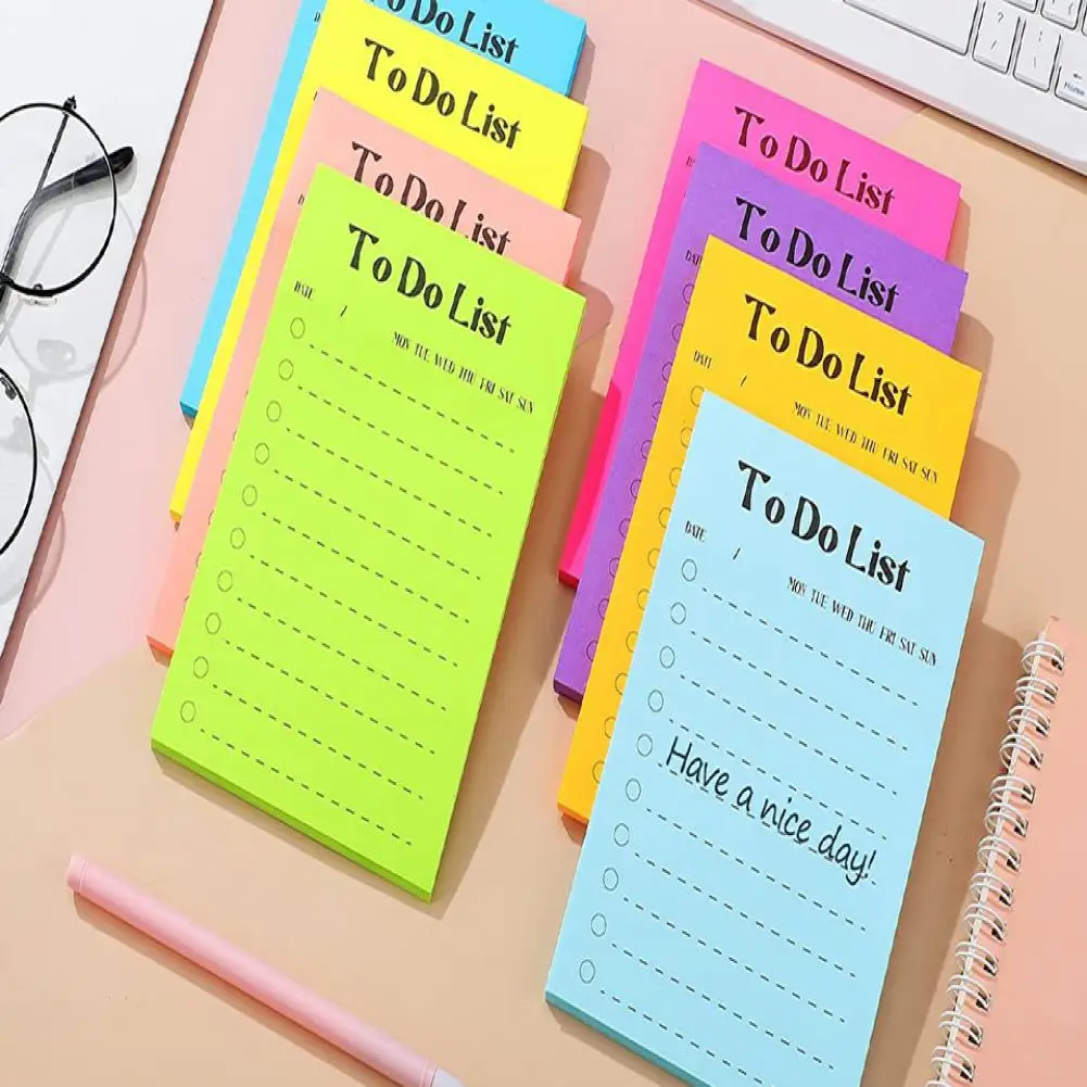 8Pcs Daily To-Do List for Fridge Gradient Color Time Schedule Sticky Notepad Reminder Neon Colors Sticky Notes Grocery List
