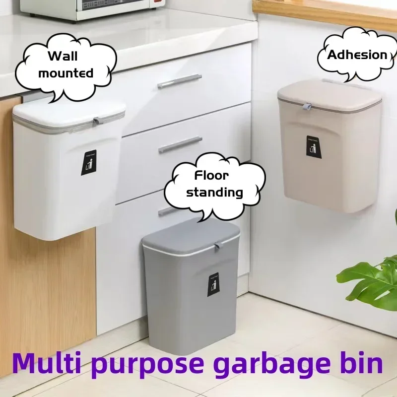 Non perforated sliding cover large capacity kitchen waste storage bin, household kitchen bathroom wall mounted garbage bin