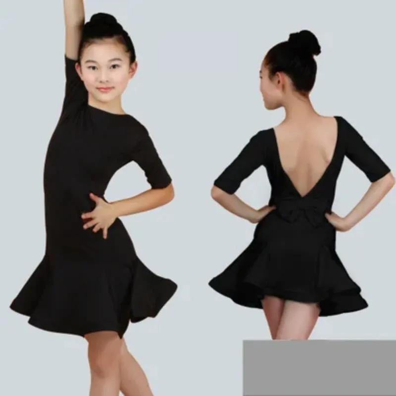 ละติน Ballroom Dress JUNIOR เต้นรำละตินสีแดง Flamenco Dance
