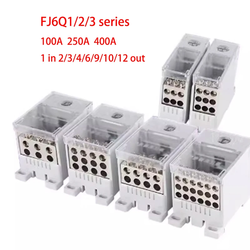 FJ6Q FJ6Q-2 Power Distribution Box Rail-Mounted Self-Lifting Terminal Block Style Wiring Copper Contacts One Input 100A-400A