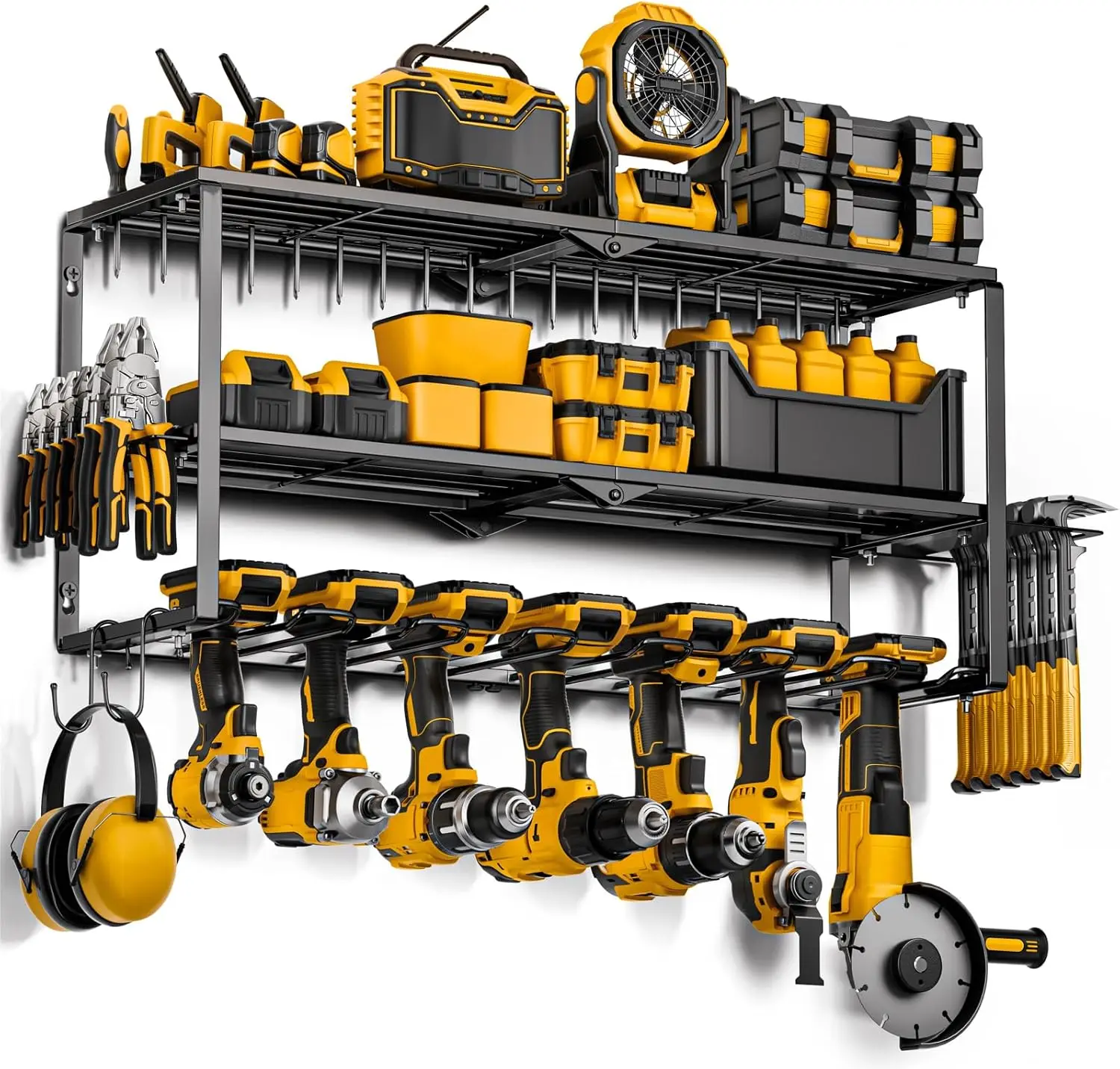 Heavy Duty Power Tool Organizer Wall Mount with Drill Holder and Screwdriver Rack for Garage Workshop Storage