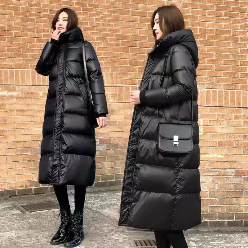 

Women Casual Down Coat Autumn Thicken Cotton Warm Hooded Long Coat Long Sleeve Parkas Button Pocket Office Coat Winter