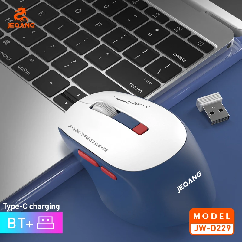 JEQANG JW-D229 2.4G Bluetooth Ratón de carga 6D para juegos de modo dual