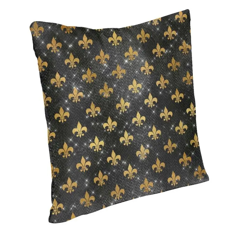 Elegant Black And Gold Fleur De Lis Cushion Cover Soft Fleur-De-Lys Lily Floral Throw Pillow Case Home Decorative Pillowcase
