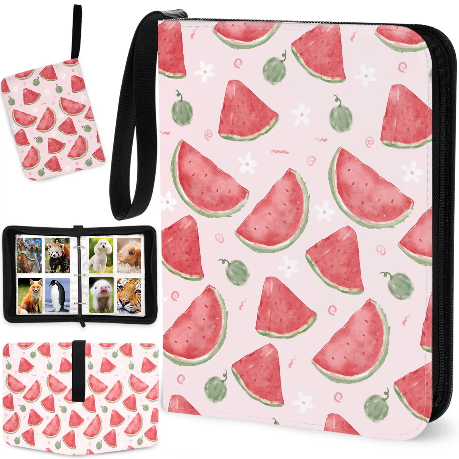 

Watermelon Shapes 4 Pocket Cards Binder, 400 Double Sided Pocket Album for Sport Game Cards, Unique Card Collection Storage