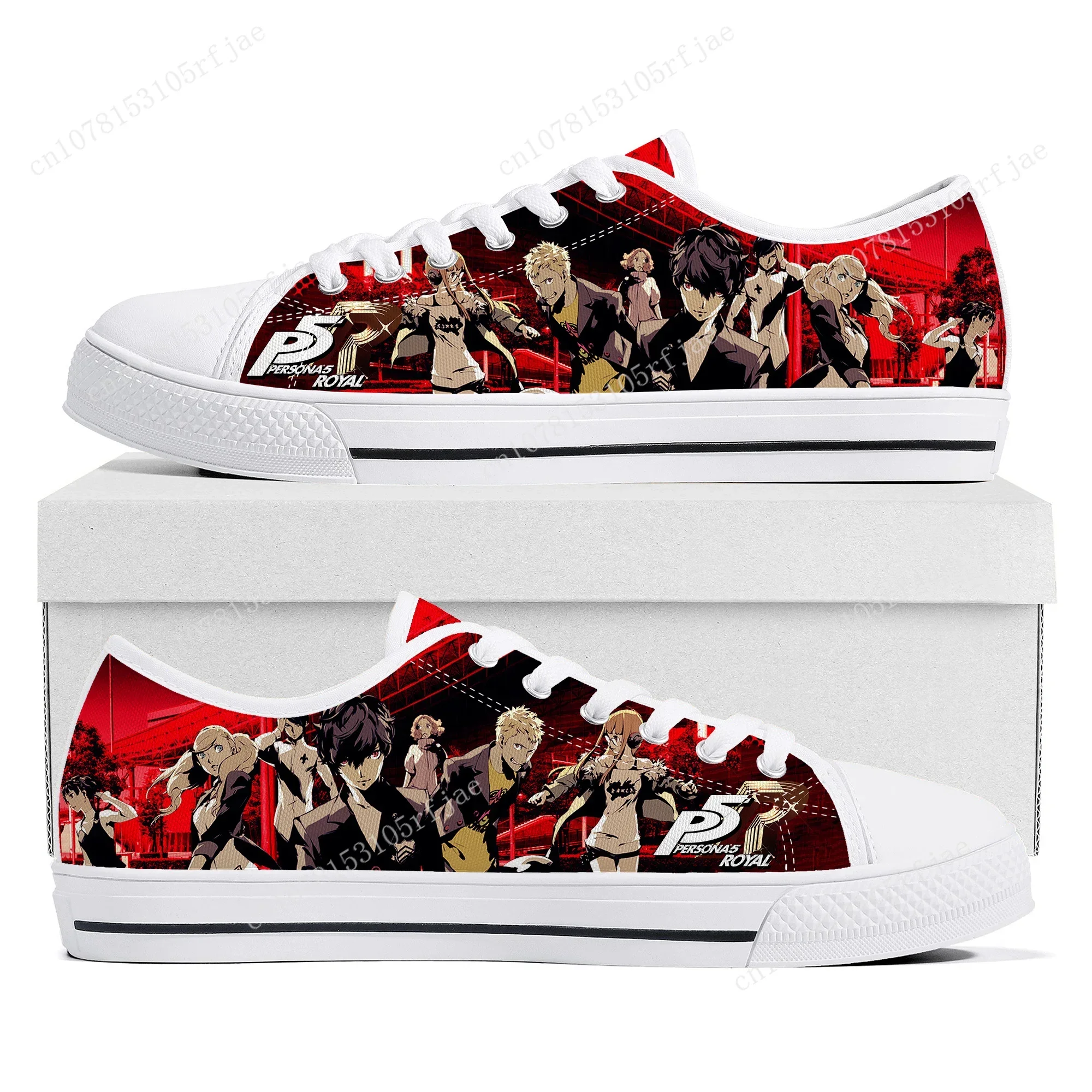 Anime Cartoon Game Persona 5 Low Top Sneakers para homens e mulheres, sapatilha de lona, sapatos personalizados para casal adolescente, alta qualidade, moda