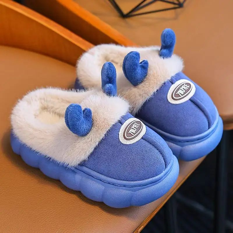 2024 Children's Winter Baotou Cartoon Cotton Slippers Boys And Girls Soft Sole Non Slip Plush Warm Cover Heel Home Cotton Shoes