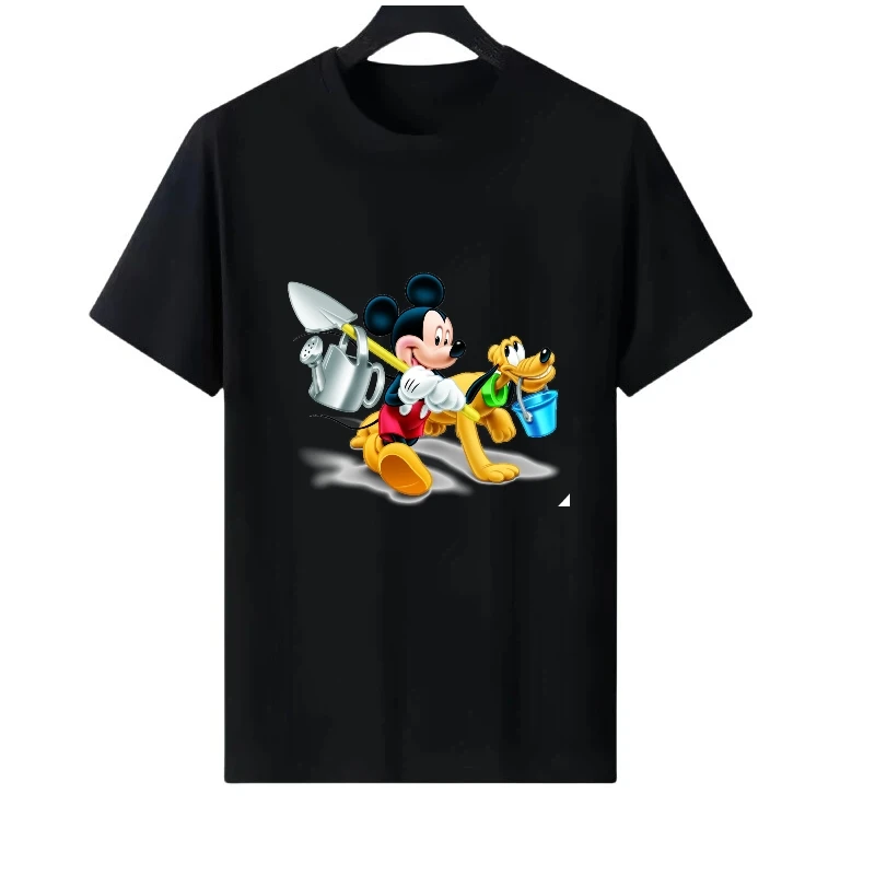 

Disney Mickey Mouse Pattern Woman Parent-Child Clothing Black Top Sports Ladies Cheap Y2k Short Sleeves T-Shirt Men Sweatshirts