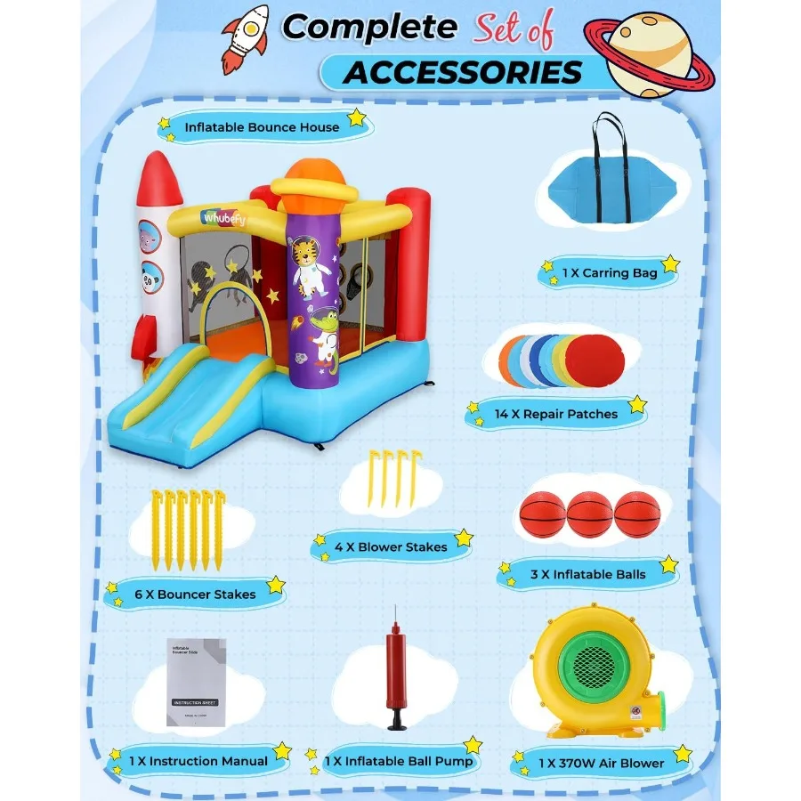 Whubefy Inflatable Bounce House with Slide for Indoor Outdoor Family Fun Featuring Jumping Area Throw Ball Game Fun Photography