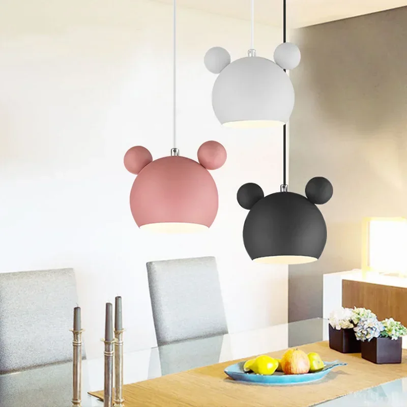 Nordic Chandelier Single Head Dining Room Chandelier Dining Room Bar Table Macaron Children Bedroom Lamp Mickey Food Chandelier