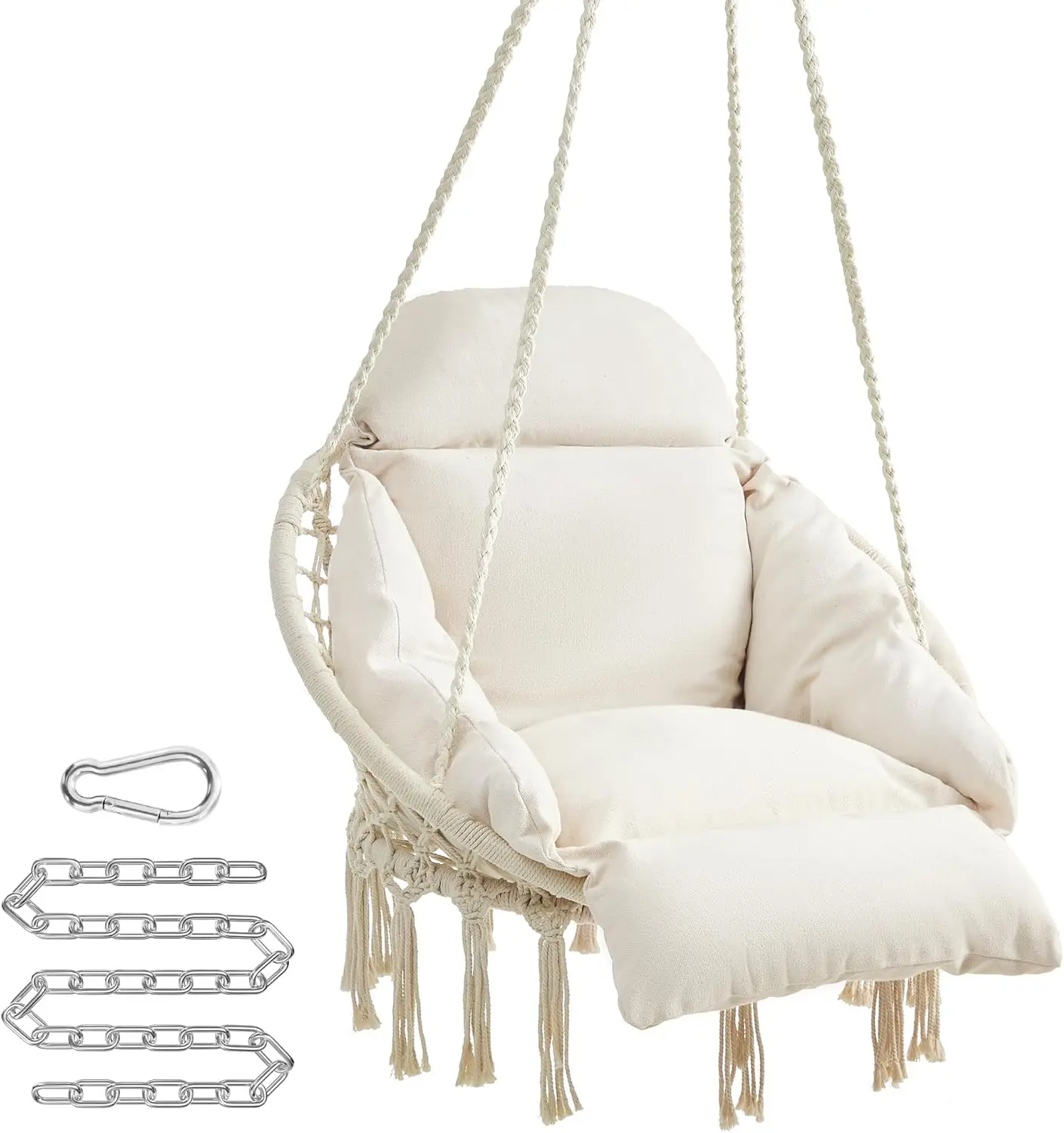 

Hanging Chair, Hammock with Large, Thick Cushion, Boho Swing for Bedroom, Patio, Balcony, Garden, Holds up to 264 lb