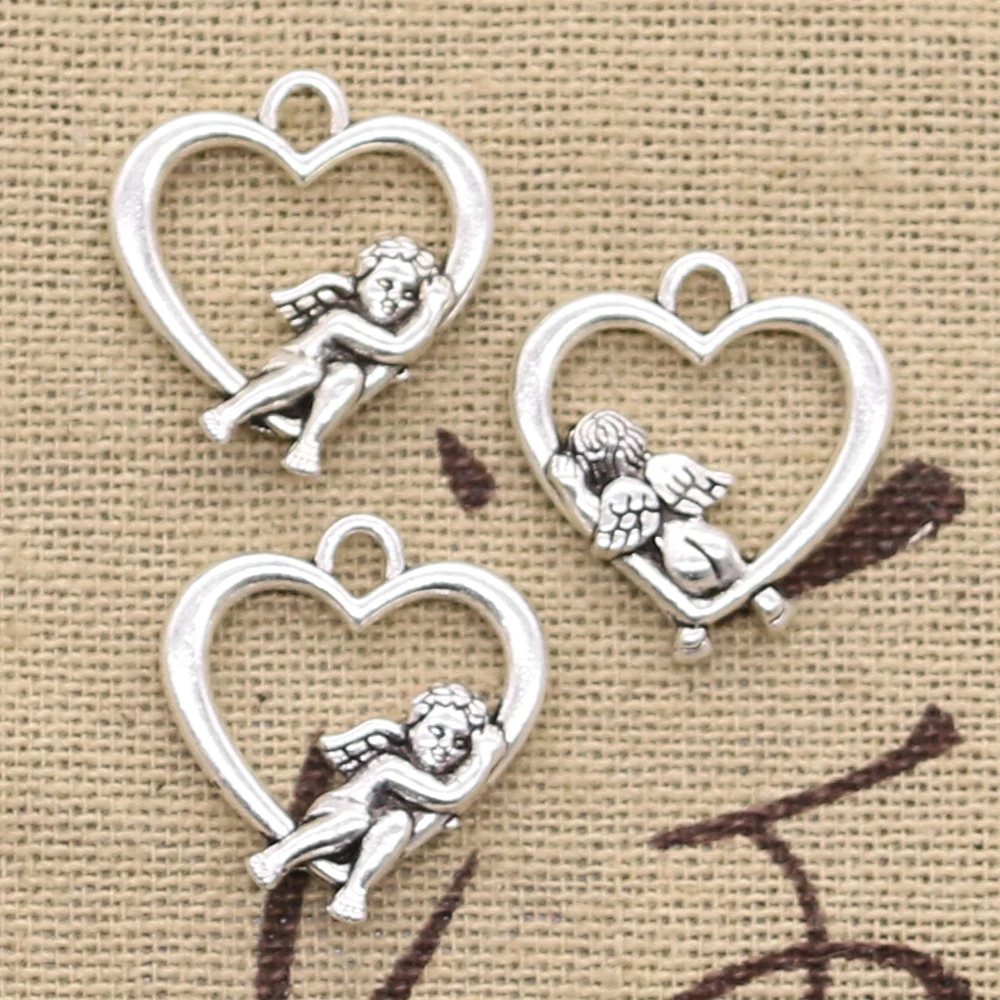 20pcs Charms Heart Lover Angel Cupid 20x18mm Antique Bronze Silver Color Pendants DIY Making Findings Handmade Tibetan Jewelry