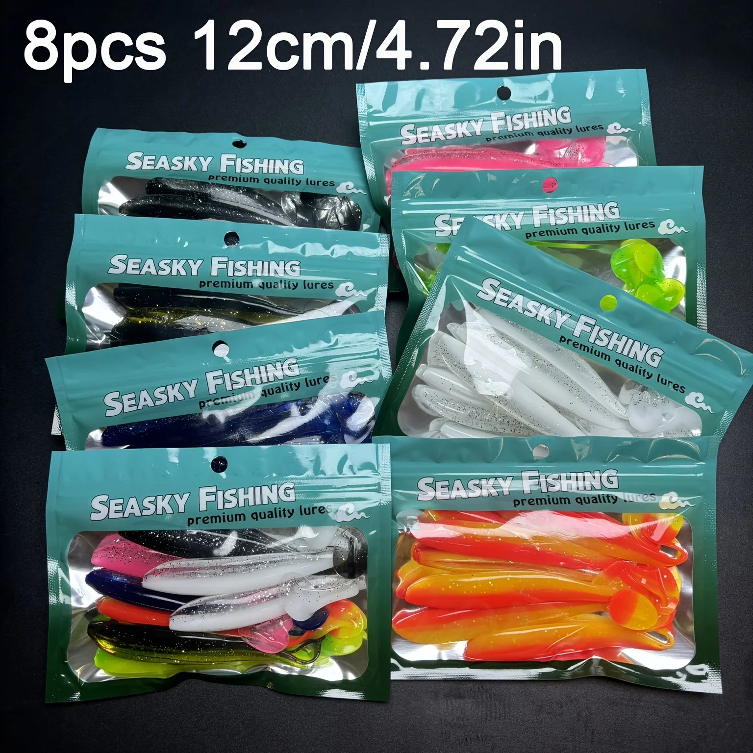 8 pièces leurres souples de pêche queue en T 120mm Shad ver appât souple appât artificiel Swimbait appât Wobbler appâts souples Silicone pour l'eau salée