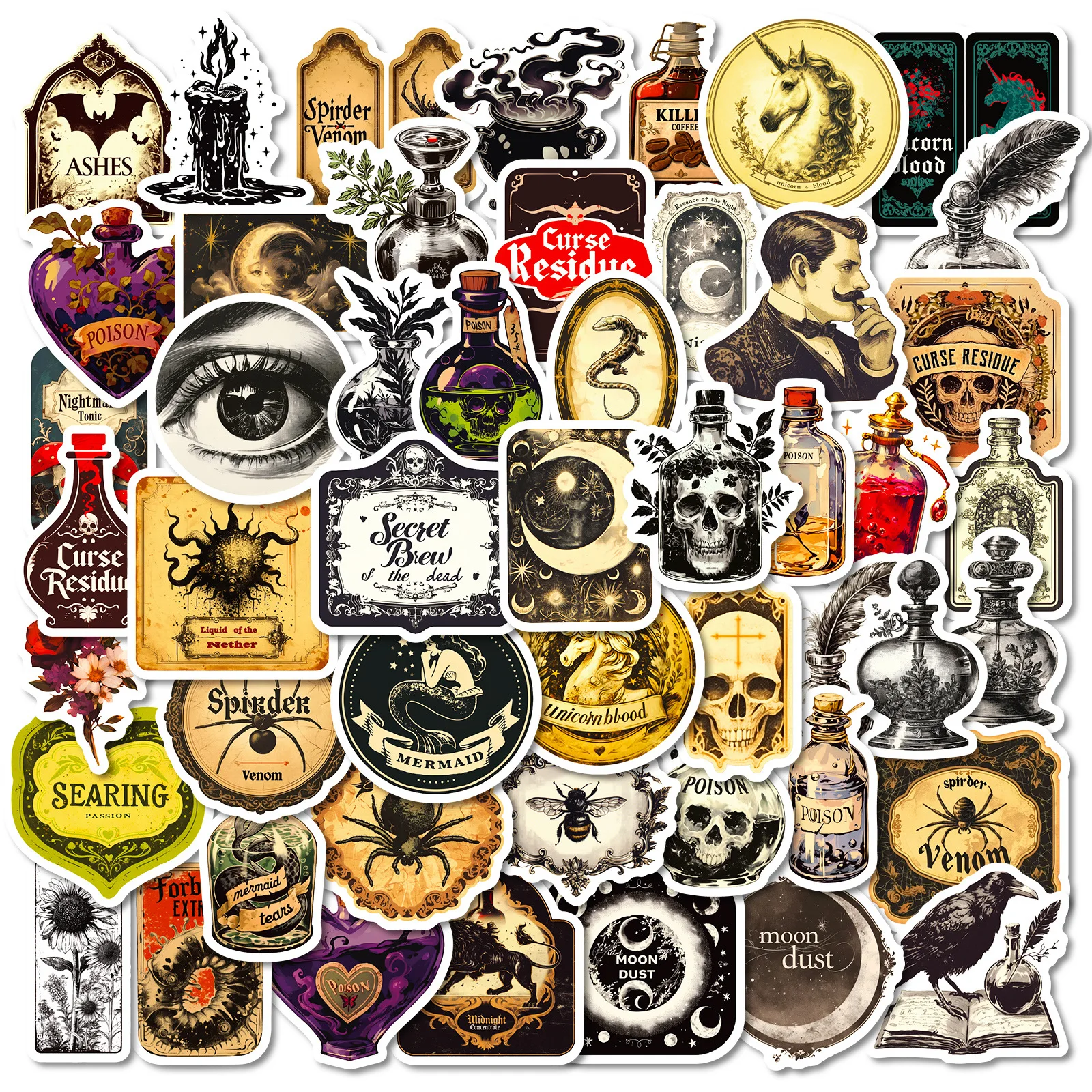 Pegatinas de grafiti de boticario, calavera gótica, araña, cuervo, para cuaderno, equipaje, refrigerador, pegatinas decorativas, 50 piezas