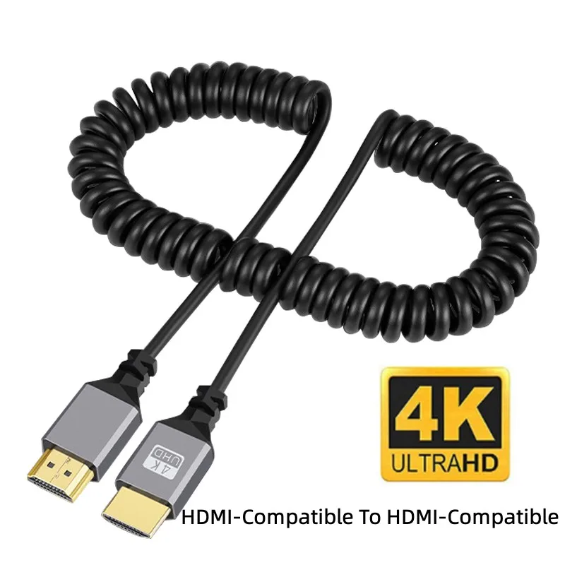 Cable de extensión en espiral Flexible para HDT, 4K @ 60HZ, 0,5-2,4 M, HDMI, Compatible con HD/MINI HD/ Micro HD/Cable de enchufe macho a macho