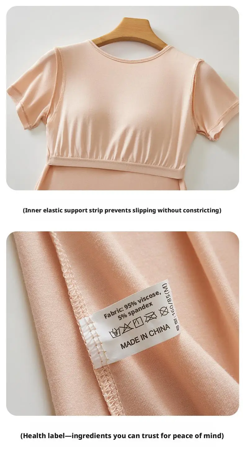 Ubowen Für 40-90 kg große Frauen, Übergrößen-T-Shirt mit kurzen Ärmeln, integriertem BH, Rundhalsausschnitt und festem Körbchen. – Detail 20
