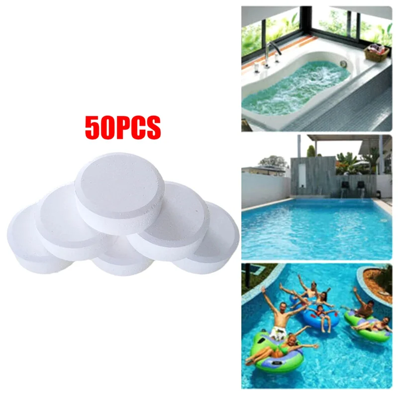 50 tabletas/botella para limpieza de piscinas, tabletas de cloro y bromo, limpiador para piscinas y spas, suministros de limpieza para el hogar.