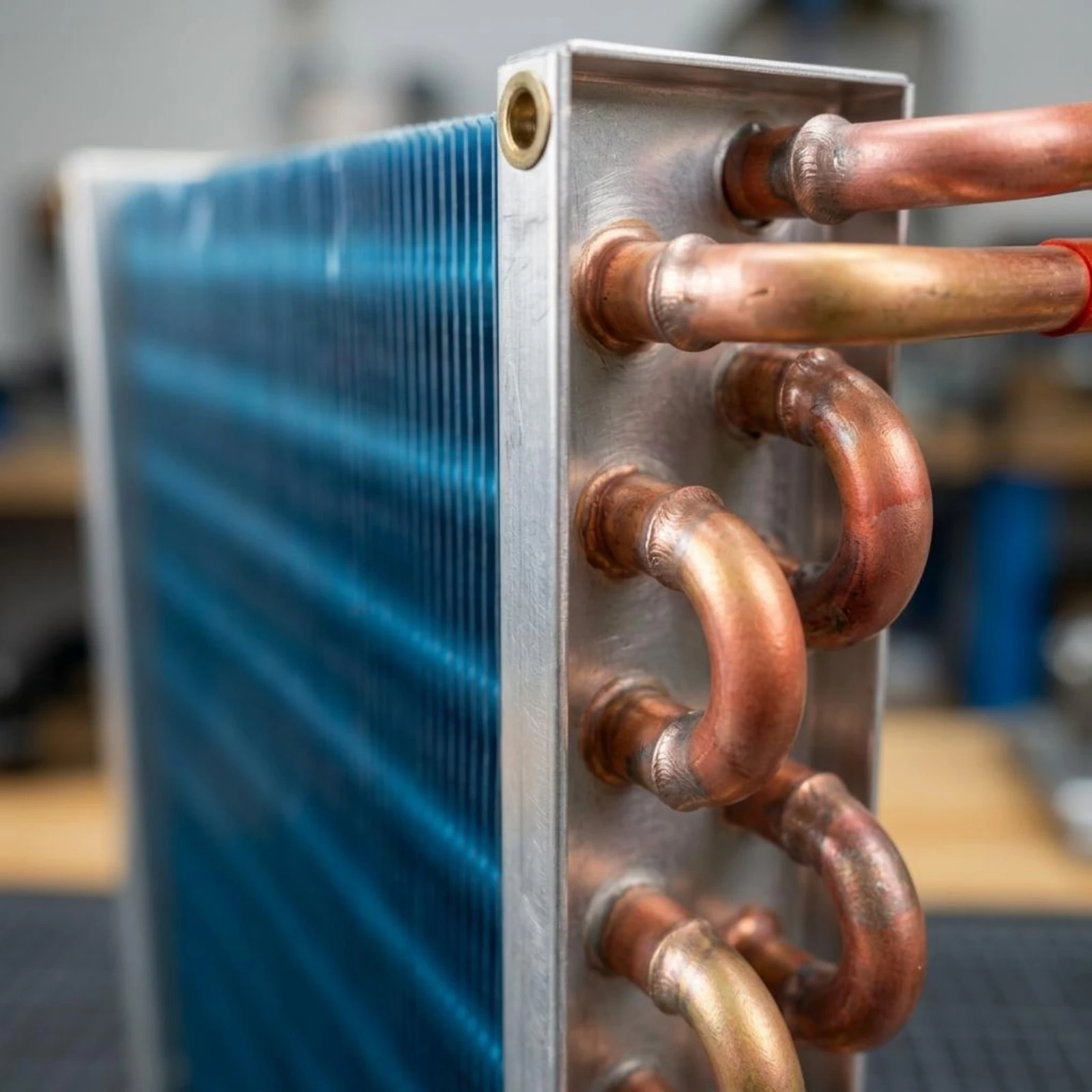 Rectangular Heat Exchanger Metal Frame Finned Heat Exchanger Home Heating Equipment Mounting Corners Industrial Part Blue