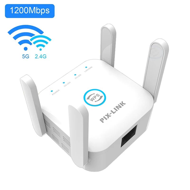 

PIXLINK WiFi Repeater 2.4Ghz/5Ghz Wireless Long Range Extender AC1200 Network Booster Amplifier Rourter's Signal 300/1200Mpbs